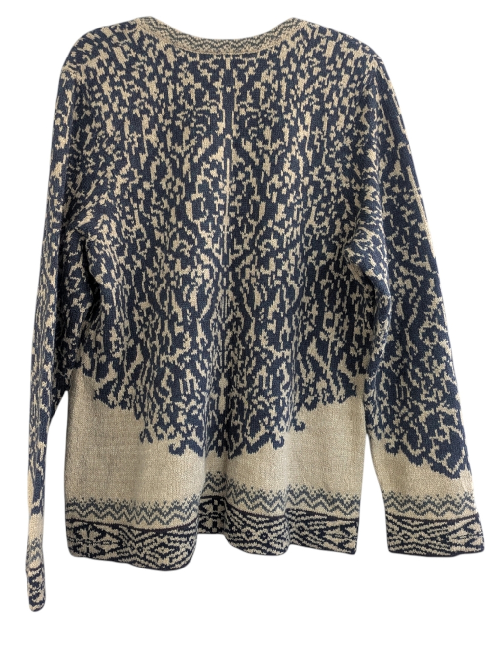 Peruvian Connection Cream and Blue Print Alpaca Pima Cotton Sweater - Picture 2 of 6